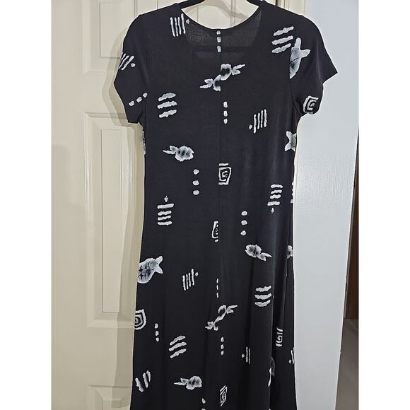 Nautical, Fish Theme Black Dress Sz S Grunge Boho Beach Jersey Stretch - Picture 2 of 4